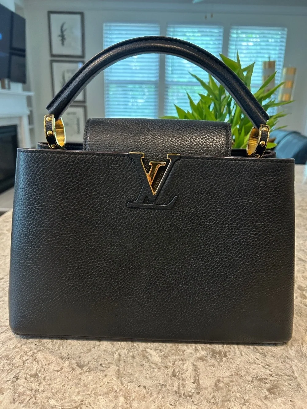 Louis Vuitton Capucines MM in Black Taurillon Leather and Gold Hardware
